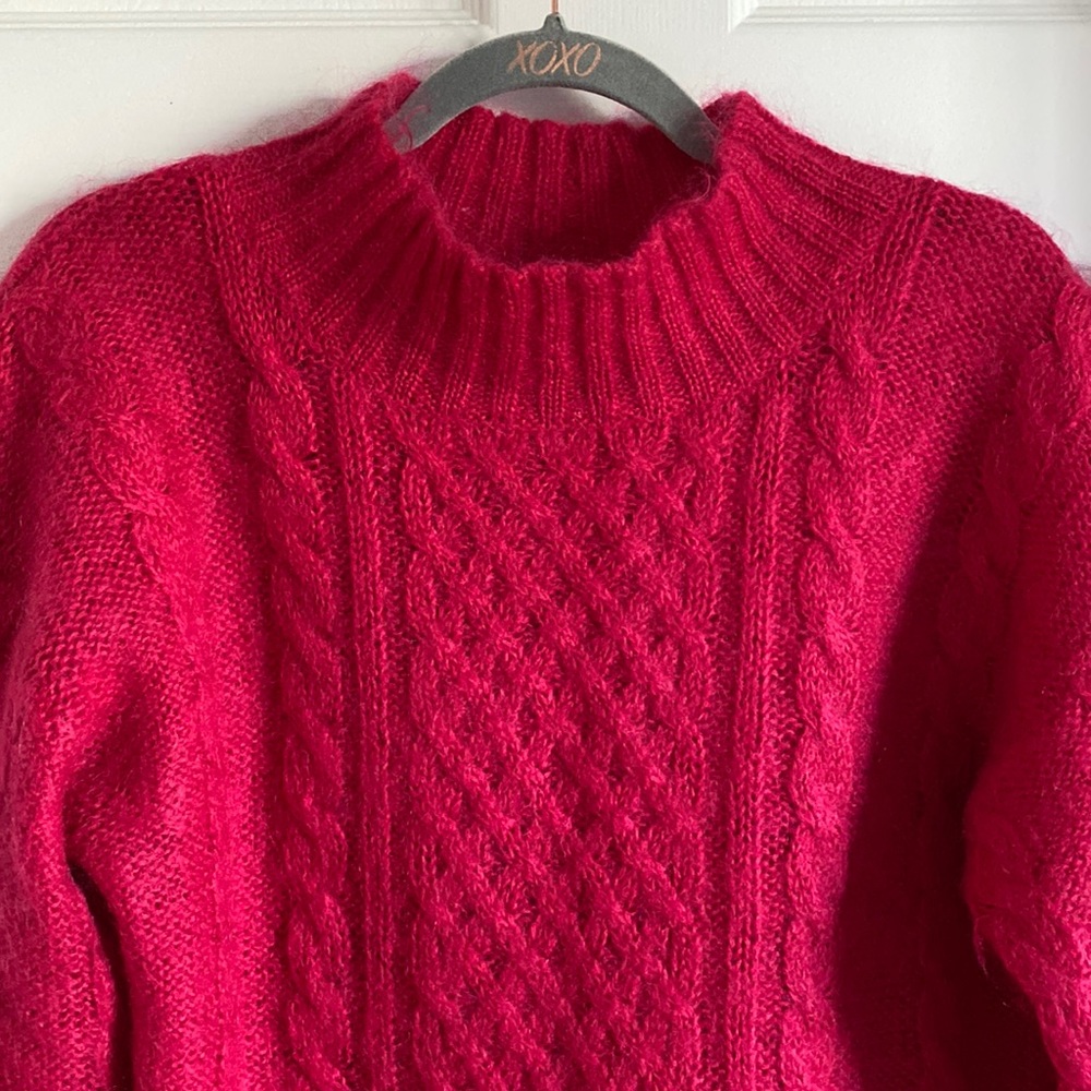 Hot pink cable knit mohair sweater